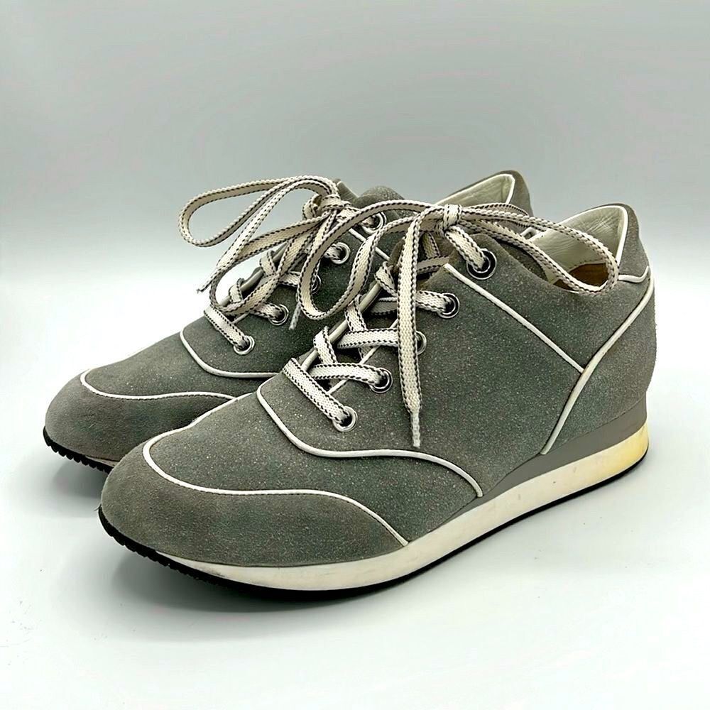 Max Mara Suede Sneakers With Small Wedge In Grey Size 37.5 B24a2